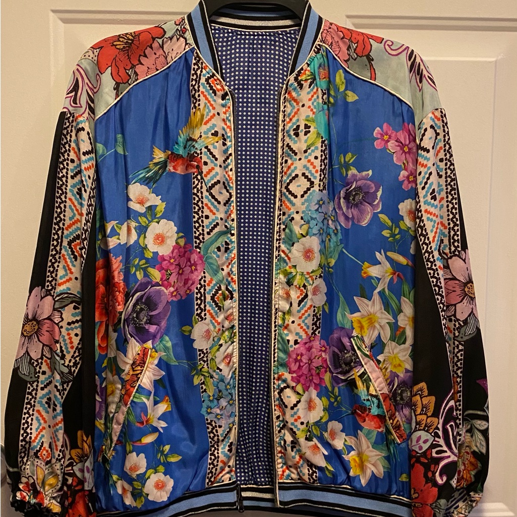 Johnny Was Multicolor Floral Bomber Jacket